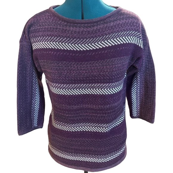Chaps Brand Striped Purple Sweater 3/4 Sleeves Cotton Blend Women's Size Large - Picture 1 of 11